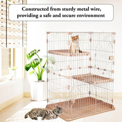 Cat Cage Playpen with 2-Lockable Doors, Wide Platforms, Climbing Ladder, and Leak-Proof Plastic Base, 2-Tier Metal Wire Pet Cage for Indoor/Outdoor Use, Ideal for Multi-Cat Households, 108 cm, Pink