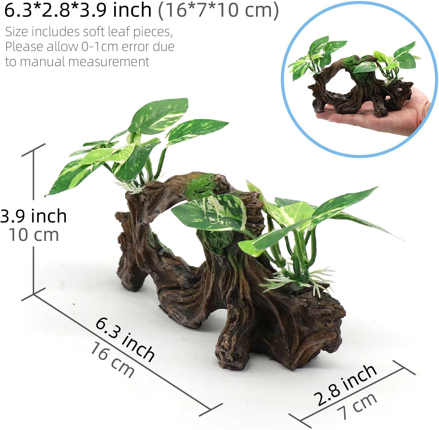 Aquarium Driftwood for Fish Tanks & Reptile Terrariums, Safe Fish Tank Decoration, Easy to Clean Aquarium Decor Accessories, Betta Fish Tank (6.4“*4”*2.4“)