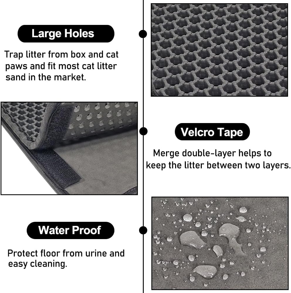 Cat litter mat with Honeycomb design, Water-resistant, and Washable EVA material, Double layer cat litter mat for Indoor cat litter boxes, Ideal for Multi-cat household, Easy to clean