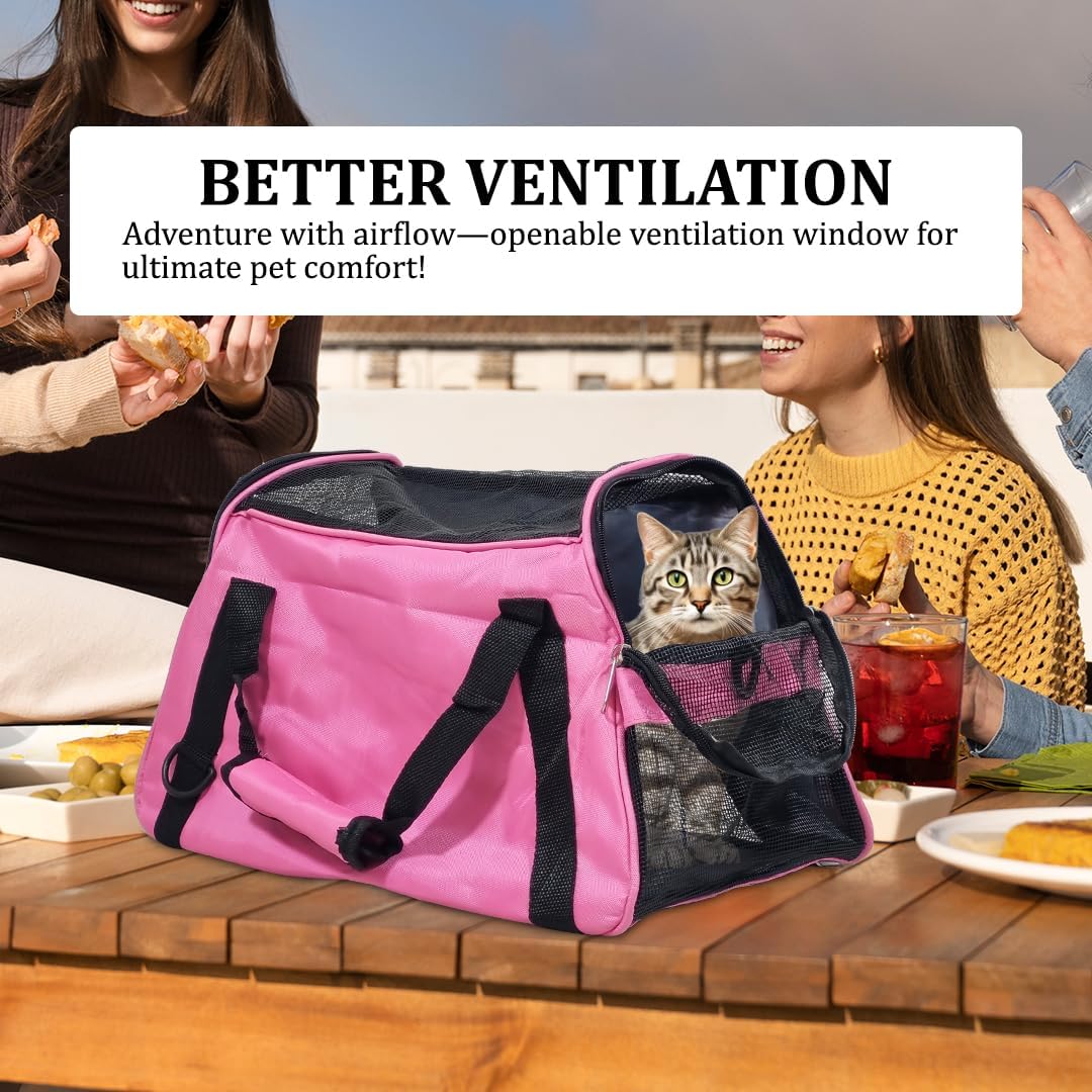 Pet carrier bag with Breathable mesh, Portable, Easy handle and Adjustable shoulder strap, Pet travel bag for cats & small dogs, Comfortable mat and Storage pocket, Ideal for Outdoor, 42 cm