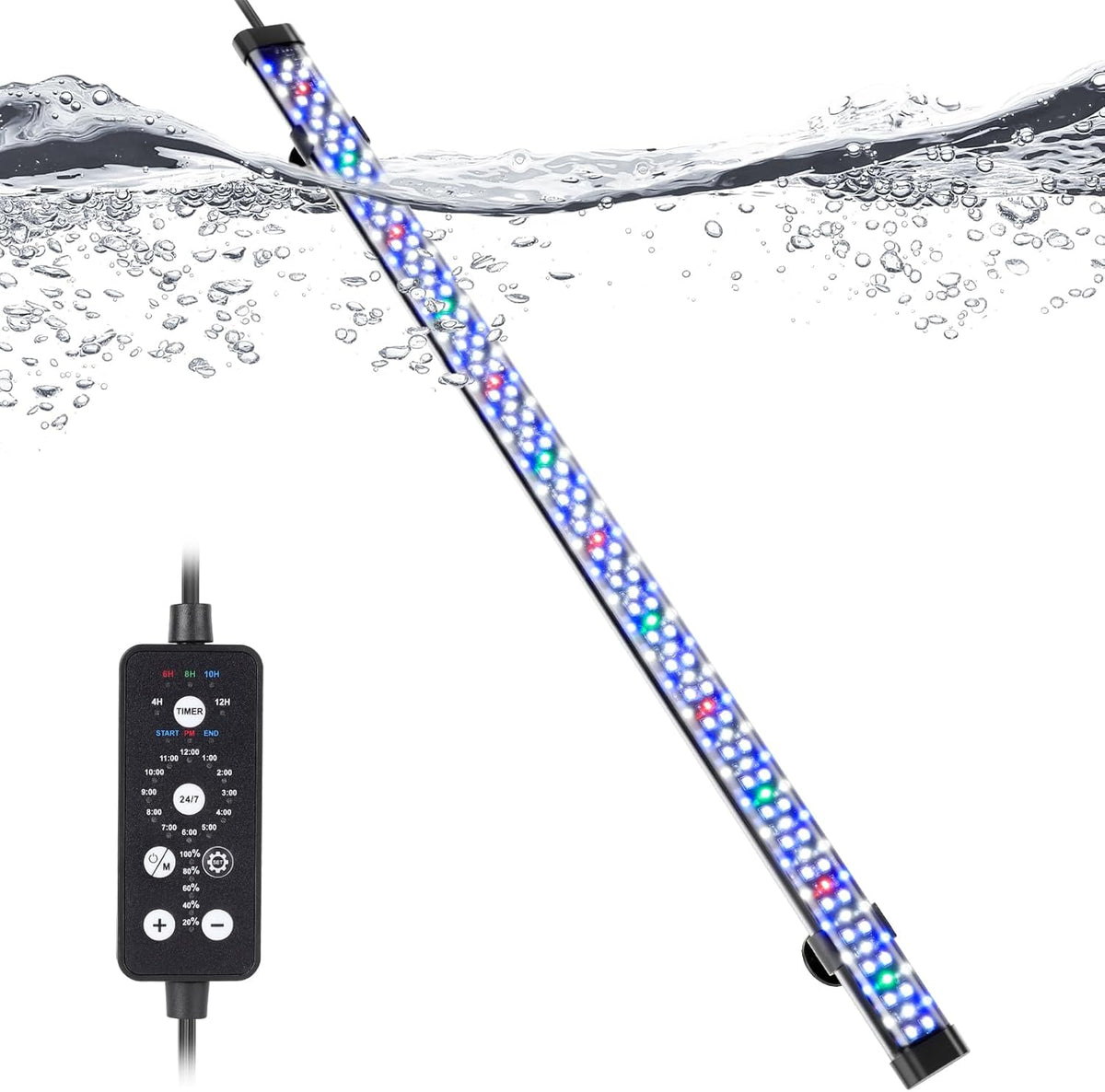 Submersible LED Aquarium Light, 24W 26.8 in 24/7 Mode Fish Tank Light with 5 Rows Beads, withTimer 9 Colors and Adjustable Brightness, Full Spectrum IP68 Waterproof Light for Fish Tank 28-54 in