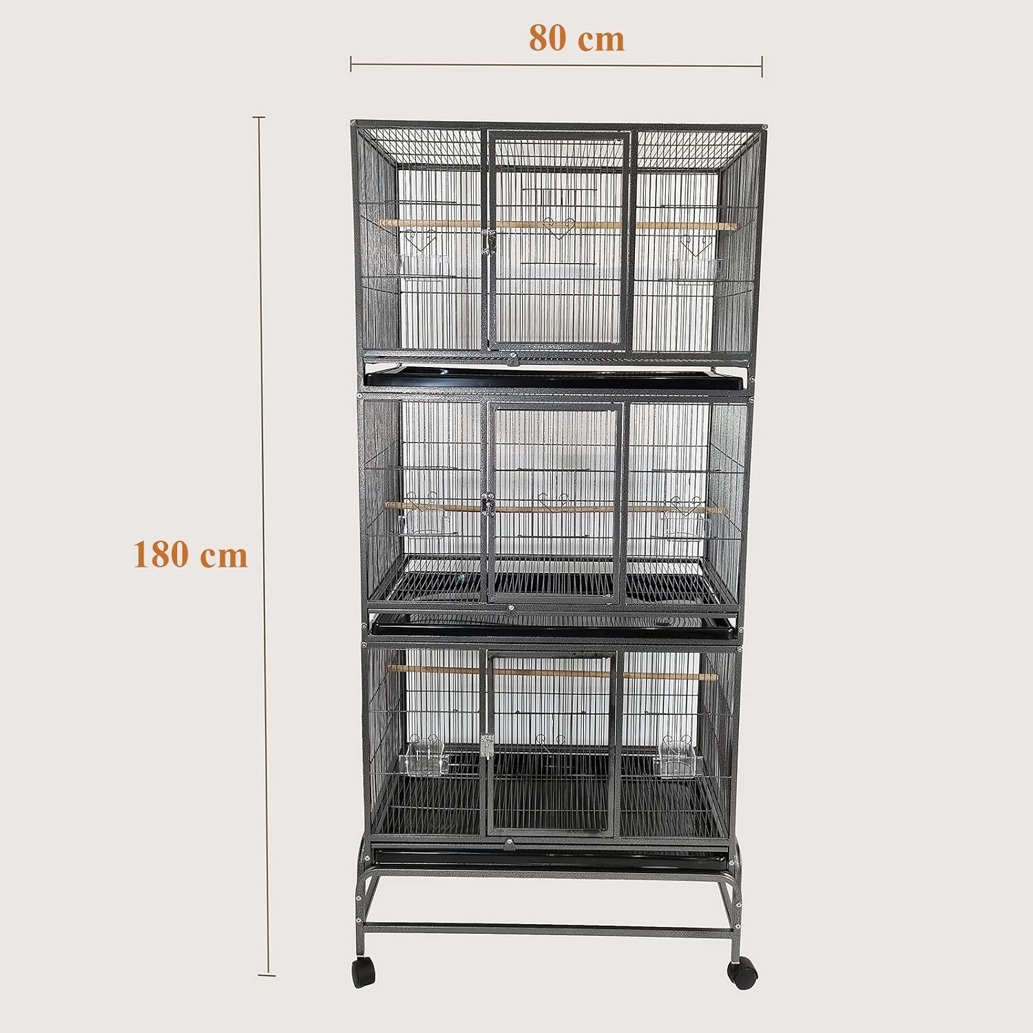 Bird Cage, Parrot cage, Metal Cage with Plastic base, Multiple compartments cage, Birds Village, Birds House, Indoor use, Easy to Assemble, Black color metal bars, 180 cm height