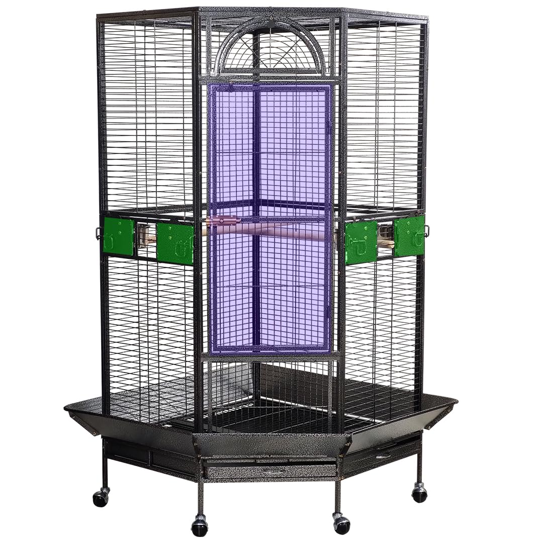 Spacious cage with Removable tray, Stainless steel bowls, and Perch, 160 cm Large bird cage for Indoor-Outdoor use, Heavy-duty bird cage with Wheel, Easy to clean, Idea for Medium to large bird (Grey)