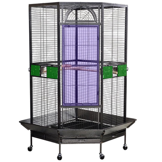Spacious cage with Removable tray, Stainless steel bowls, and Perch, 160 cm Large bird cage for Indoor-Outdoor use, Heavy-duty bird cage with Wheel, Easy to clean, Idea for Medium to large bird (Grey)