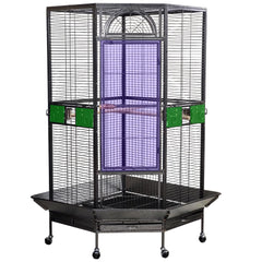 Spacious cage with Removable tray, Stainless steel bowls, and Perch, 160 cm Large bird cage for Indoor-Outdoor use, Heavy-duty bird cage with Wheel, Easy to clean, Idea for Medium to large bird (Grey)
