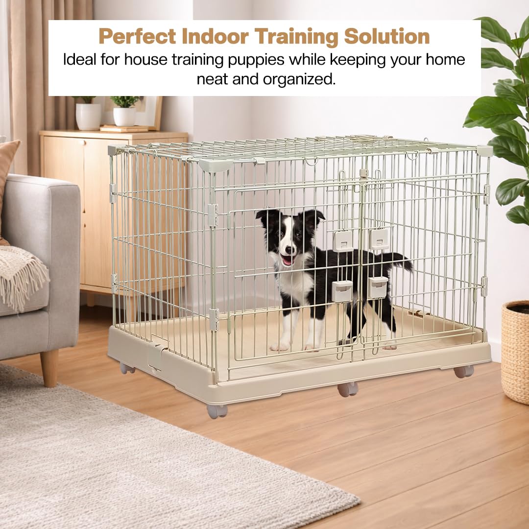 Cat Cage with Rolling Casters, Elevated Lounging Platforms, Secure Locking Doors, and Leak-Proof Base, Heavy-Duty Metal Cat Enclosure for Indoor Cats & Kittens, Easy to Assemble, 101 cm, Beige