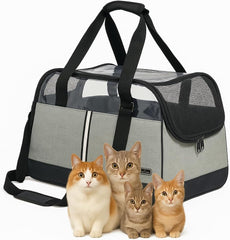 Cat Carrier Bag with Open Top Cover - Pet Travel Carrier with Carry Handle, Adjustable Shoulder Strap, Pockets & Safety Inside Leash - Breathable Mesh - Ideal for Dogs & Cats (Grey, 50cm)