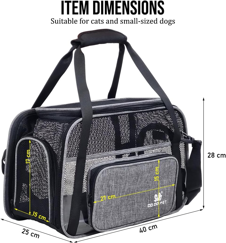 Cat Carrier Bag | Pet Travel Carrier for Dog & Cats with Top Sided Open | Handle & Breathable Mesh, Soft-Sided with Shoulder Strap | Comfortable Mat & Durable Dog Carrier (40cm)