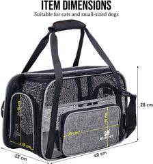 Cat Carrier Bag | Pet Travel Carrier for Dog & Cats with Top Sided Open | Handle & Breathable Mesh, Soft-Sided with Shoulder Strap | Comfortable Mat & Durable Dog Carrier (40cm)
