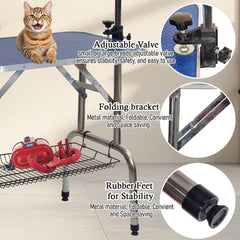 Foldable Pet Grooming Table with Non-slip surface, Folding crossbeams, and Portable, Beauty station for small to medium pet, Space saving design, Storage Basket, Adjustable Arm & Noose, 145 cm (Blue)