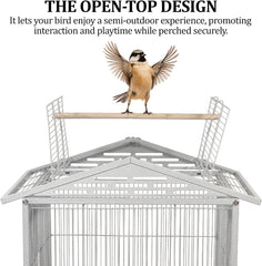 Bird Cage - Bird House & Villa - Parrot Cage for Small to Medium-Sized Birds – 87 cm Durable Metal Birdcage with Wooden Standing Perch, Feeding Cups, Slide-Out Tray, and Universal Wheels