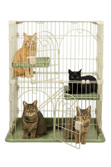 NNC PETS Cat Cage Kennel with 2-lockable Doors - 2-Tiier Metal Wire Pet Cat House Playpen for Indoor Cats - Cozy Hammock, Climbing Ladder, Drawer Tray & Universal Wheels, Easy Assembly (Green, 88 cm)