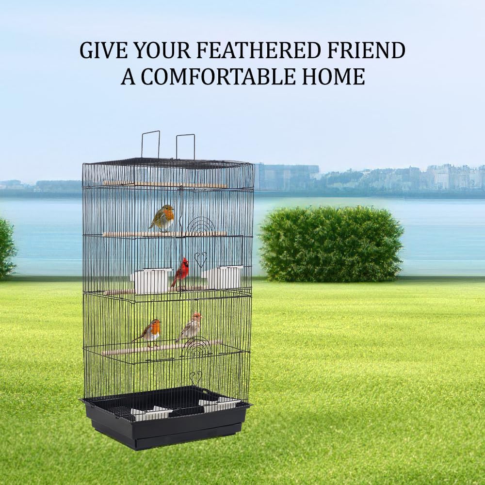 Black Bird Cage - Lightweight Design for Small and Medium Birds with Slide-Out Tray, Feeding Bowls, and Standing Perch (98 cm)