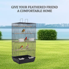 Black Bird Cage - Lightweight Design for Small and Medium Birds with Slide-Out Tray, Feeding Bowls, and Standing Perch (98 cm)