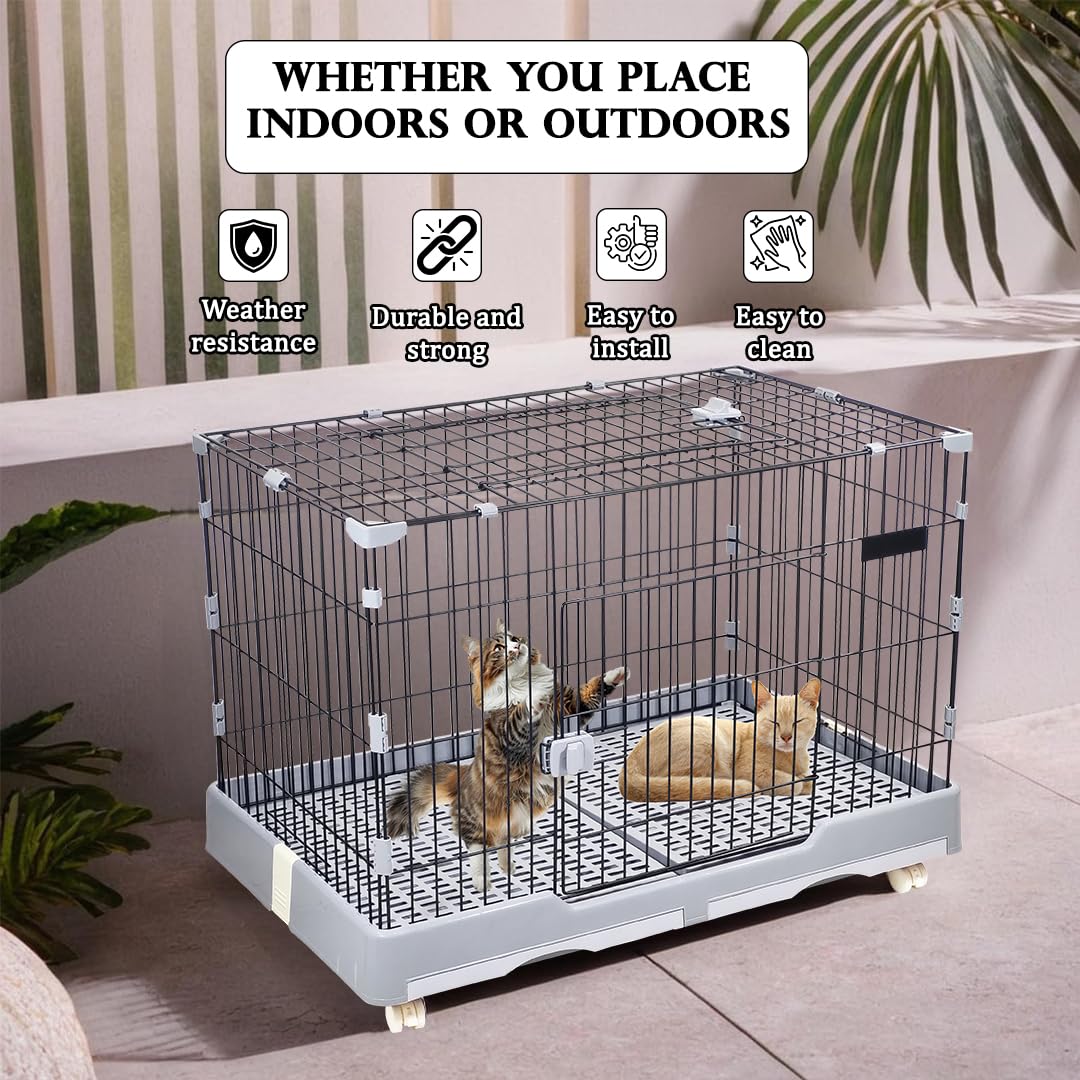 NNC PETS Pet Cage for Cat & Dogs | Dog Cage Playpen with Open-Top Design, Metal Wire, Lockable Door, Removable Tray & Universal Wheels | Ideal for Indoor/Outdoor | Easy to Assemble