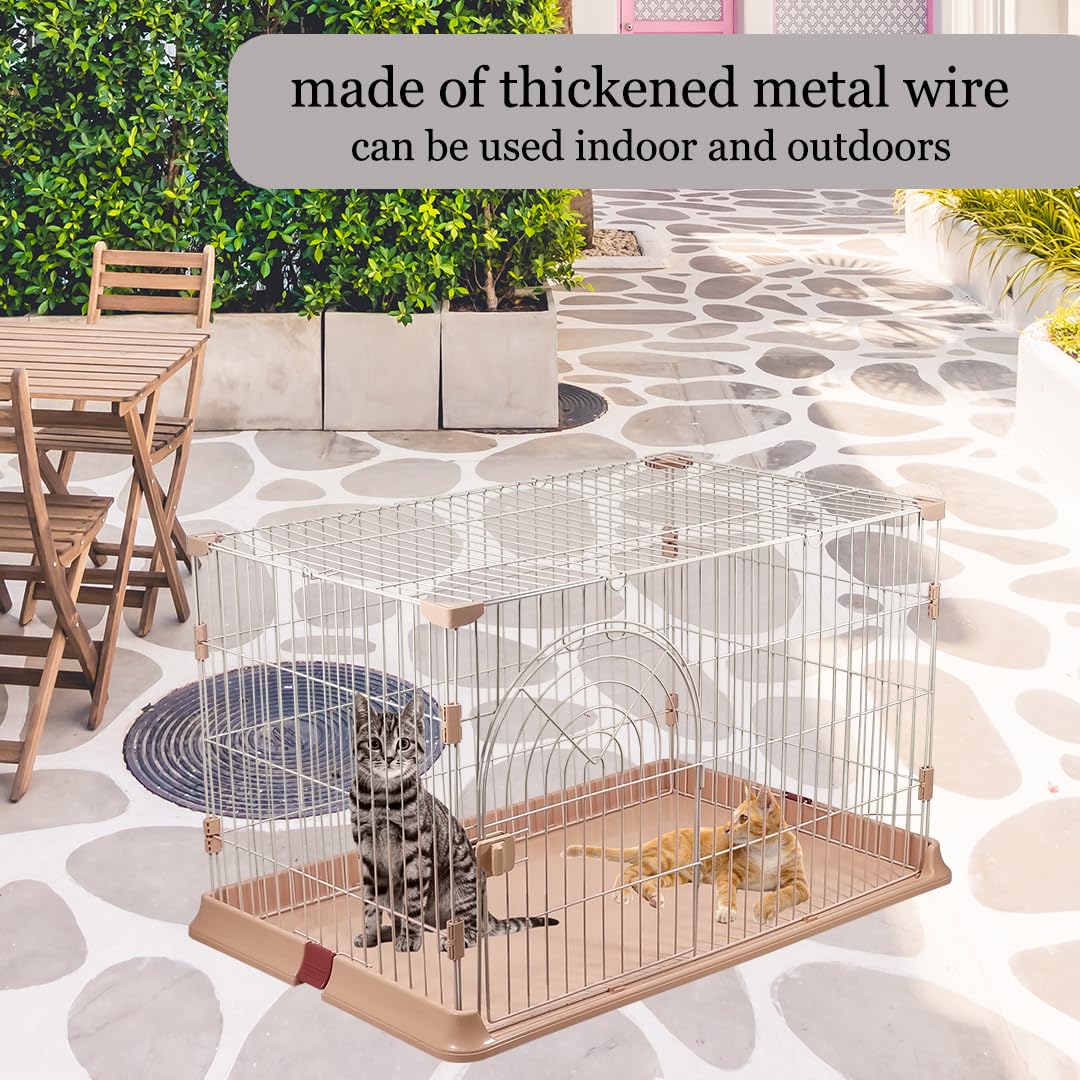 NNC PETS Cat Cage Indoor | Pet Playpen Cat Crate | Metal Wire Single-layer Cat House with Splash-Proof Base & Spring Door Lock | Ideal for Indoor/Outdoor Use | Easy to Assemble (Pink, 100cm)