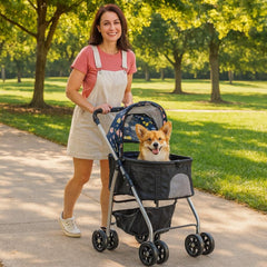 Dog Stroller & Trolley with Adjustable & Spacious Interior | 4 Wheel for Cats and Dogs | Lightweight & Foldable | Storage Bag | Travel & Outdoor Cat Stroller- 95 cm (Dark Black)
