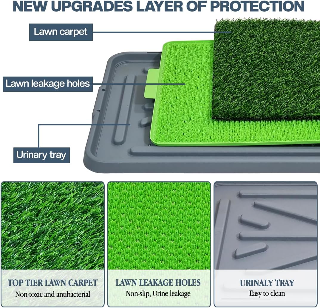 Dog potty training kit for Indoor/Outdoor, Reusable dog potty mat with Artificial grass mat, Durable ABS material, Lawn leakage holes, and Urinary tray, Ideal for Medium to Large dogs, 68 cm (Grey)