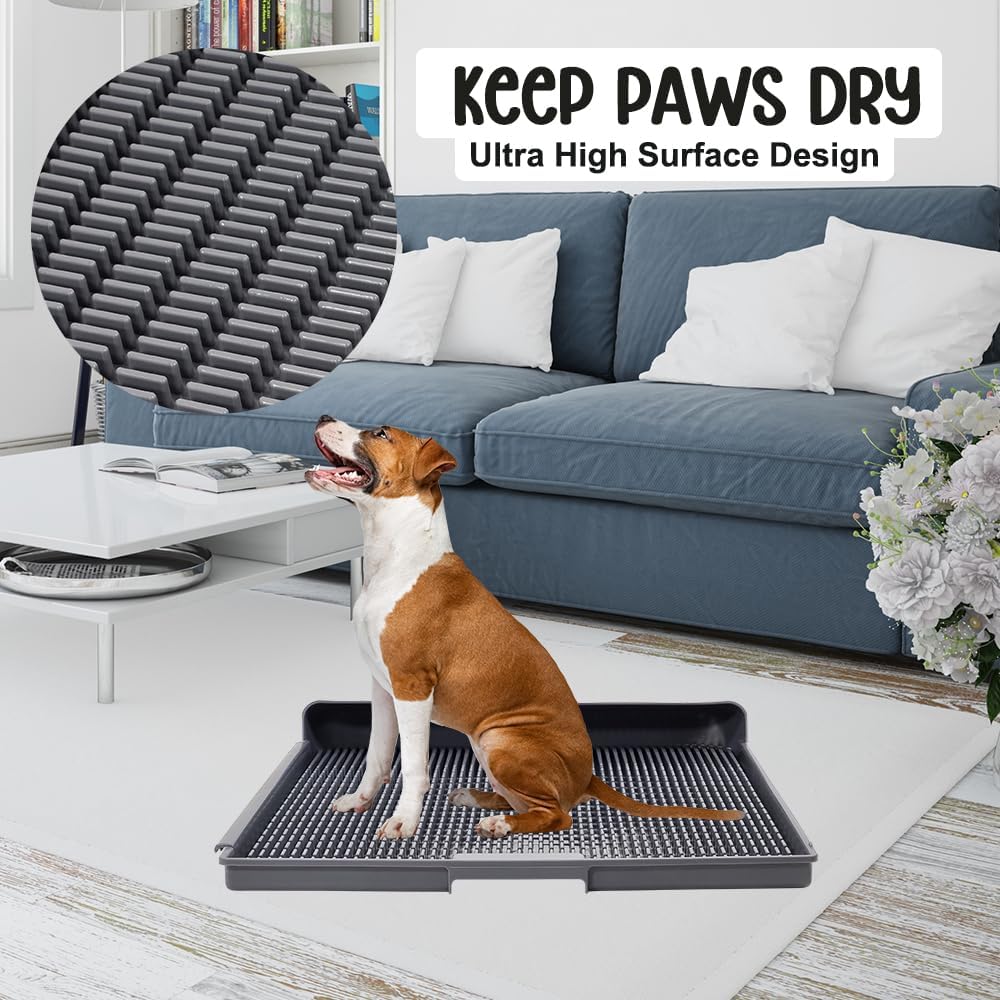 Dog potty training toilet with Brush, Carry handle, Urine tank, and Non-slip pads, Durable plastic dog toilet for small to medium dogs, Flat panel design, Ideal for indoor & outdoor 58 cm (Grey)