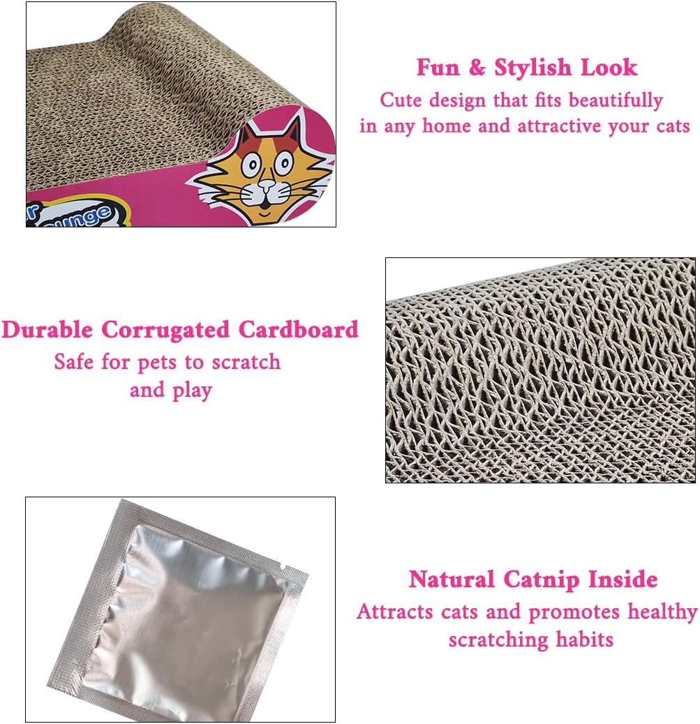 Cat Scratcher with Corrugated Cardboard, Durable Scratch Pad for Indoor Cats, Reversible and Furniture Protection, 44 cm Sofa Bed with Catnip, Comfortable and Resting Bed, Claw Care & Portable (Pink)