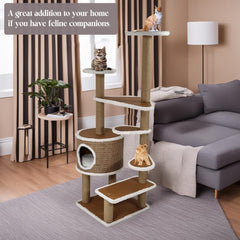 Multi-level cat tree with Double perches, Sisal scratching post, Multiple platforms, and Durable cat condo, Cat climbing tower activity center for indoor cats, Easy to assemble 144 cm (Chocolate)