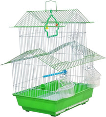Small bird cage with Carry Handle, Perches, Hanging Toy, Pull-out tray and Feeding Cups, 49 cm Travel cage for Small birds, Indoor-Outdoor use, Easy to clean (Green)