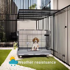 Cat cage with Open-top design, Metal wire, Lockable door, Removable tray, and Universal wheels, Spacious cat cage for Cats and Small dogs, Ideal for Indoor/outdoor use, Easy to assemble 82 cm (Grey)