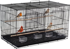 Bird cage with Divider, Wooden perch, Feeding cups, and Removable tray, Sturdy metal wire breeding bird cage for Small-sized birds, Suitable for Indoor/Outdoor use, 76 cm (Black)