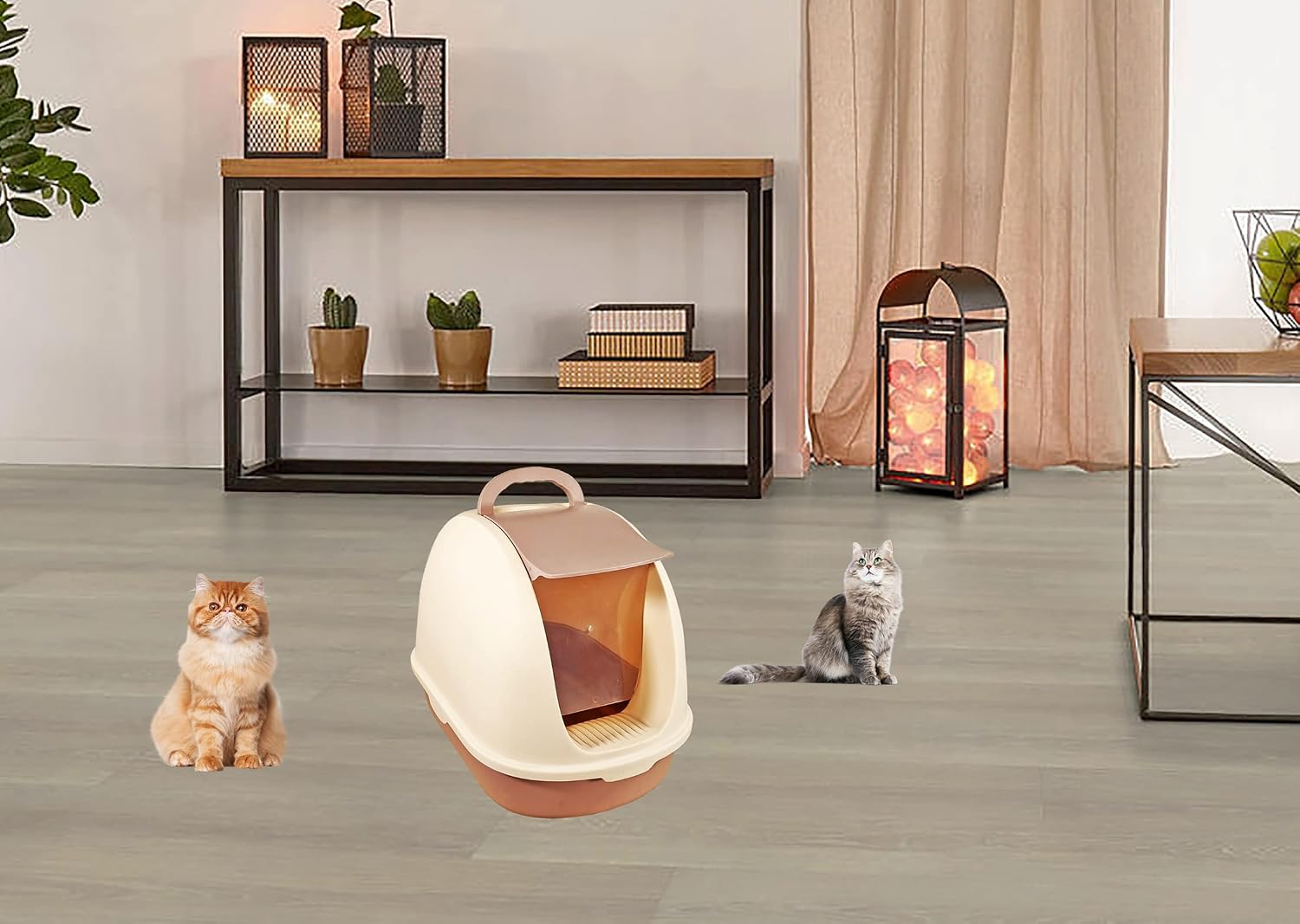 Fully-enclosed cat litter box with Portable handel, Flip cover entrance, Litter scoop, and Detachable design, Durable plastic cat toilet, Ideal for indoor/outdoor use, Easy to clean 38 cm