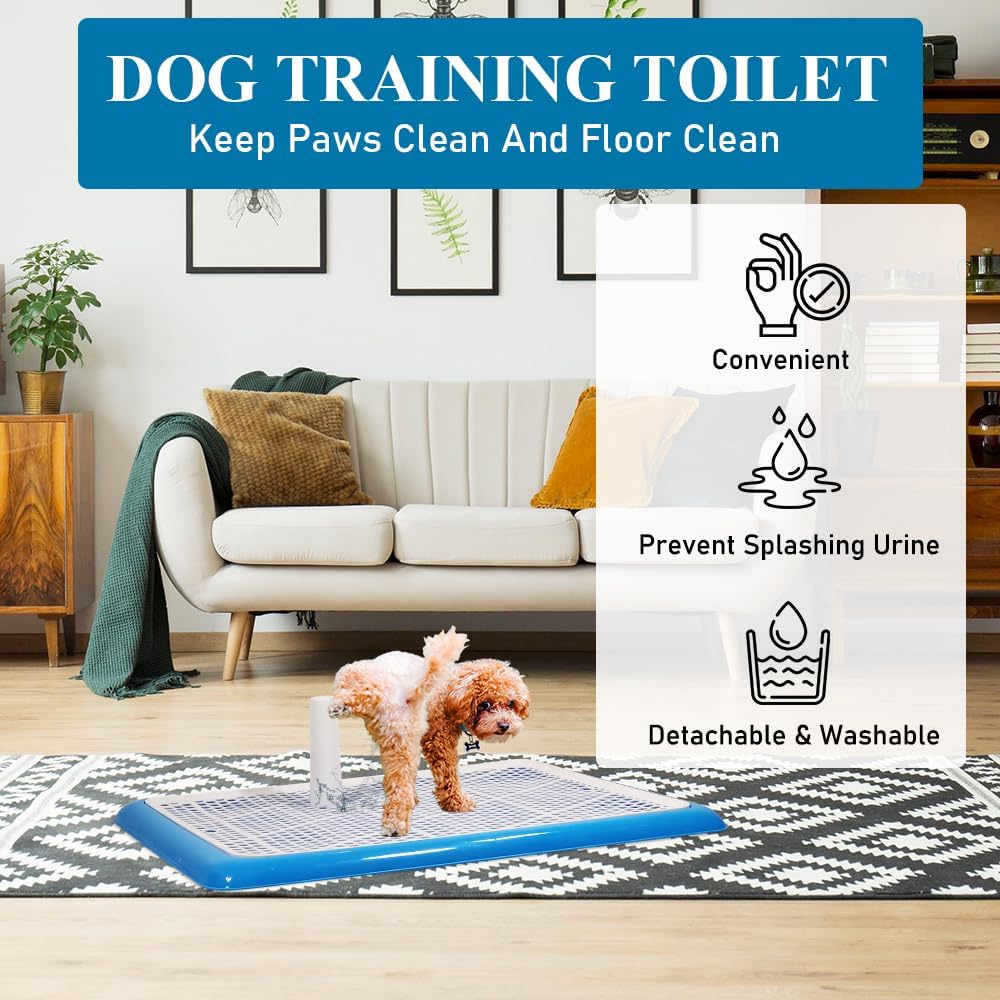 Dog Potty Training Tray - Dog Toilet Pee Pad with Detachable Pee Post - Grid Design & Non-slip Bottom - Indoor/Outdoor Pet Dog Toilet Tray for Large Dogs - Keep Floor Clean 65 cm