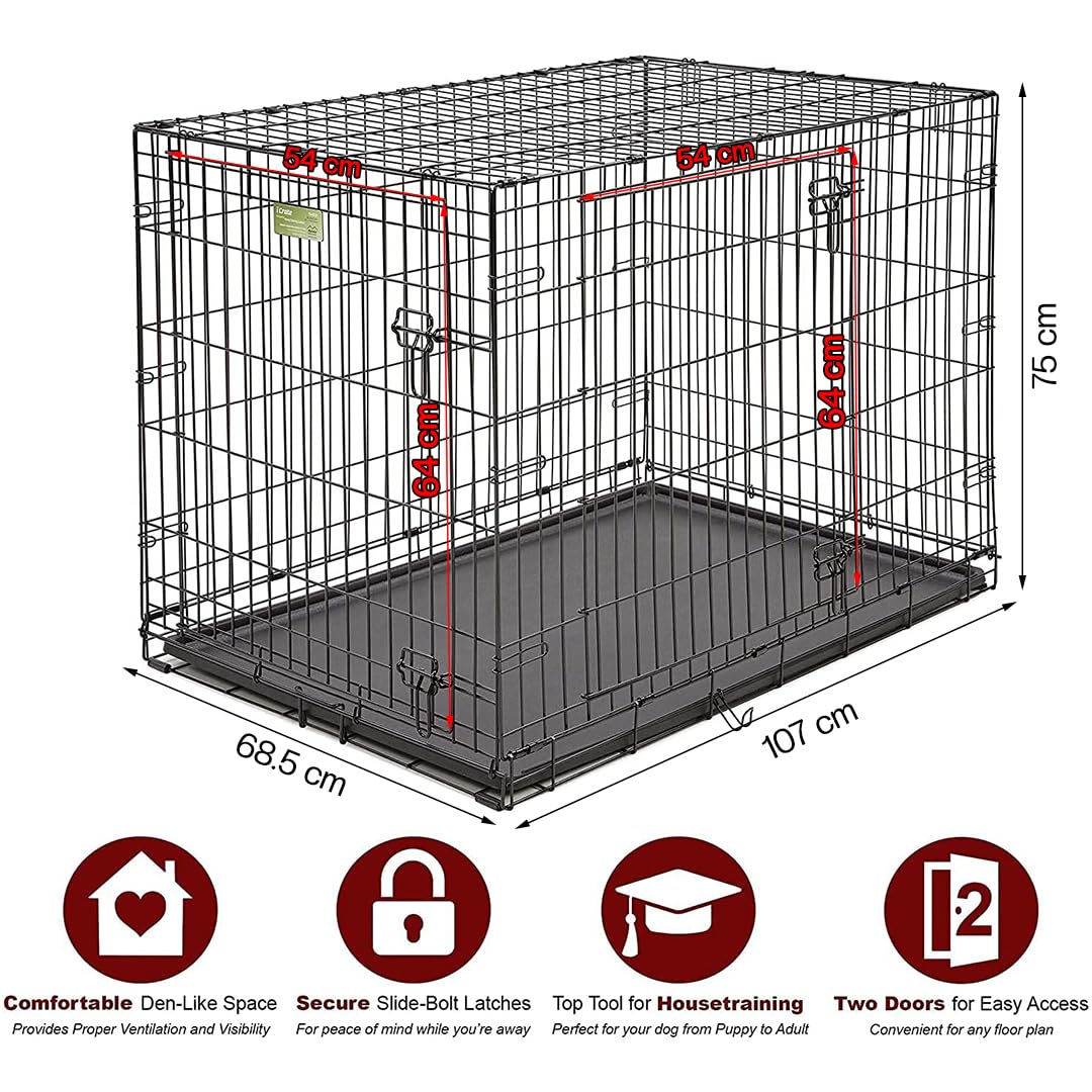 MAJIBAO Dog Crate - Metal Wire Dog Cage Indoor - Pet Dog Kennel for Medium to Large Dogs -  Lockable Foldable Metal Doors - Durable Wire Design & Removable Tray, Easy to Assemble (42 inch size)