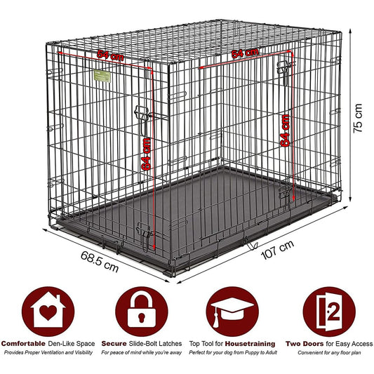 MAJIBAO Dog Crate - Metal Wire Dog Cage Indoor - Pet Dog Kennel for Medium to Large Dogs -  Lockable Foldable Metal Doors - Durable Wire Design & Removable Tray, Easy to Assemble (42 inch size)