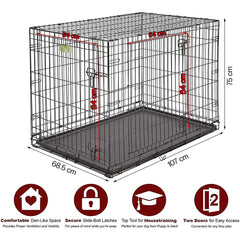 MAJIBAO Dog Crate - Metal Wire Dog Cage Indoor - Pet Dog Kennel for Medium to Large Dogs -  Lockable Foldable Metal Doors - Durable Wire Design & Removable Tray, Easy to Assemble (42 inch size)