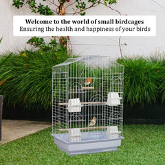 Bird cage for Budgies, Lovebirds, Finches, and Other small birds, Spacious and durable bird cage with Portable handle, Multiple perches, Feeding cups, and Removable tray 79 cm (White)