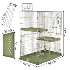 Cat cage with Durable metal wire, Wide plastic perch, Lockable door, and Climbing ladder, double-layer cat cage enclosure for Cats & Kittens, Suitable for indoor/outdoor use 117 cm (Green)