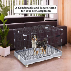 NNC PETS Pet Cage for Cat & Dogs | Dog Cage Playpen with Open-Top Design, Metal Wire, Lockable Door, Removable Tray & Universal Wheels | Ideal for Indoor/Outdoor | Easy to Assemble