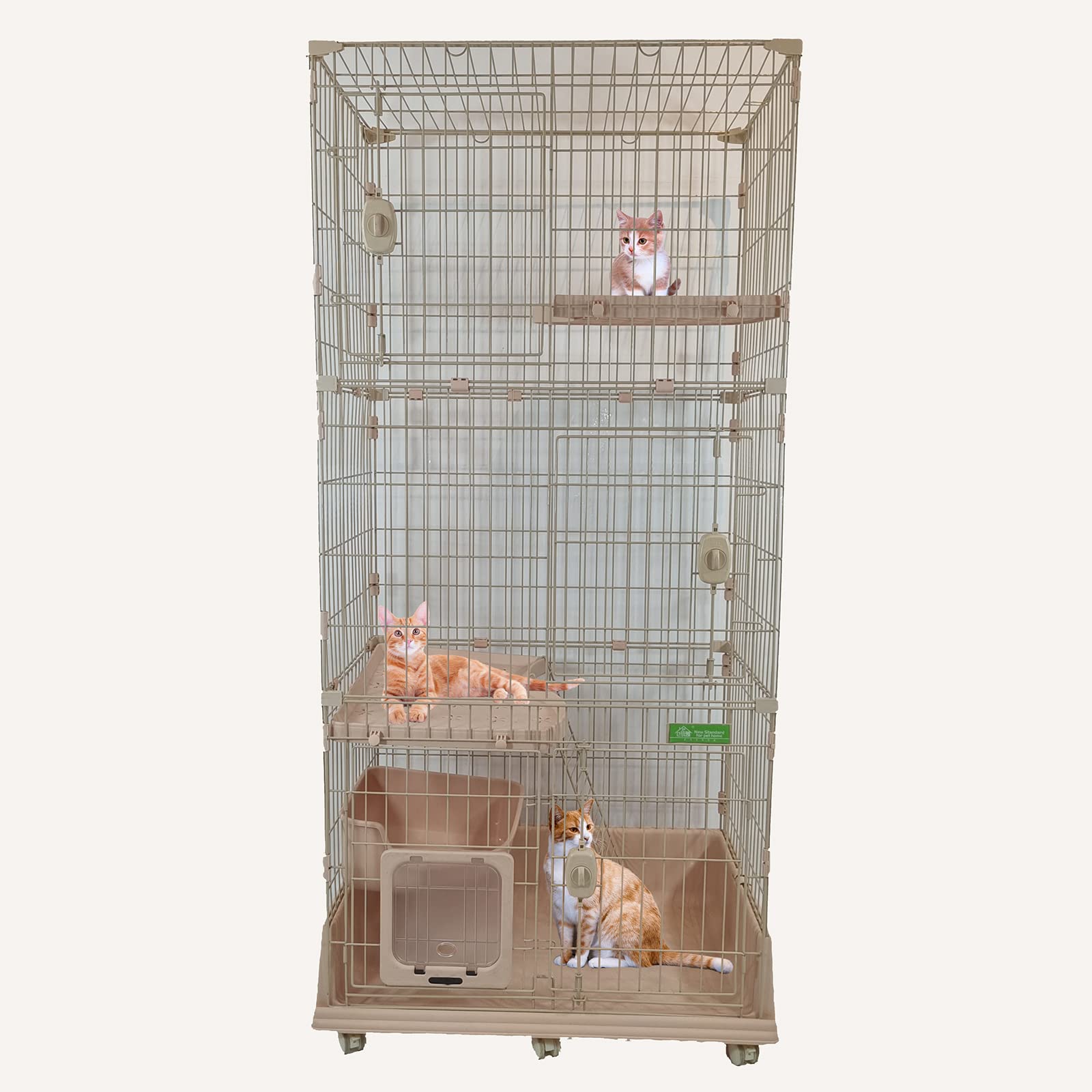 Large cat cage for Multi-cat household, 2-tier spacious cat cage with Multiple lockable doors, Climbing ladder, Food container, and Universal wheels, Ideal for Indoor/outdoor 178 cm (Pink)