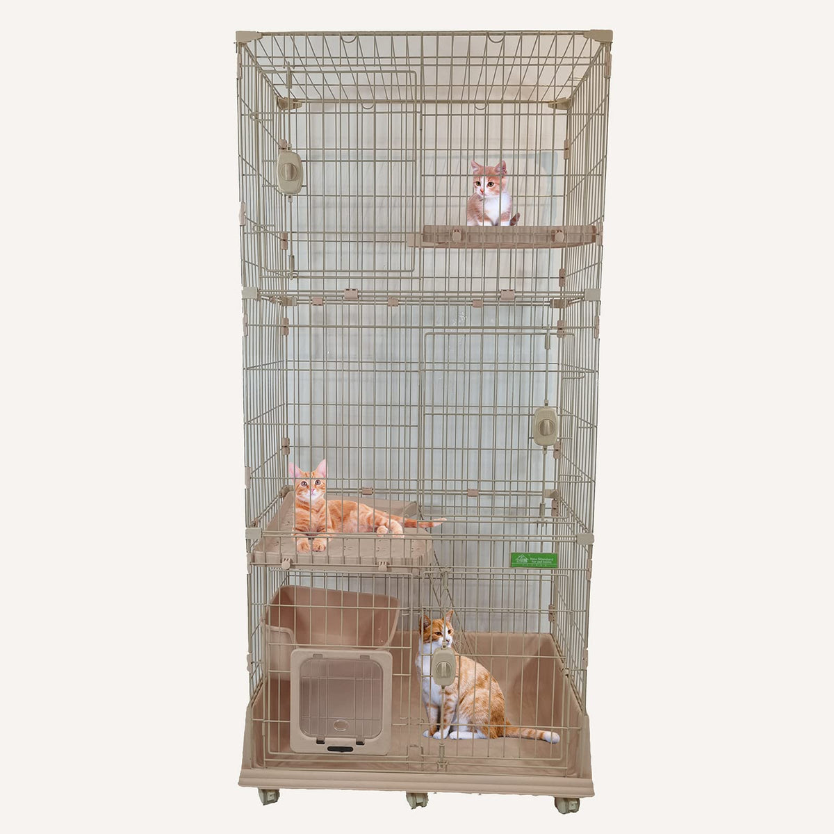 Large cat cage for Multi-cat household, 2-tier spacious cat cage with Multiple lockable doors, Climbing ladder, Food container, and Universal wheels, Ideal for Indoor/outdoor 178 cm (Pink)