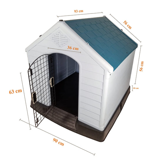 Dog House Outdoor | Plastic Durable Weatherproof Designed Dog Home for Medium to Large Dogs | All-Season Shelter with Air Vents, Lockable Door & Elevated Floor, Easy To Assemble (Blue,100cm)
