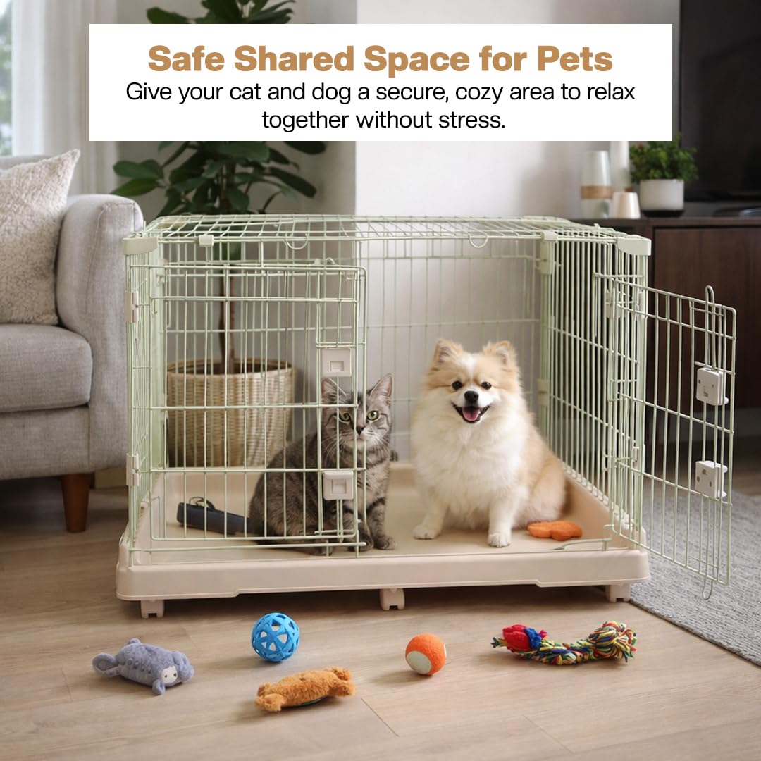 Cat Cage with Rolling Casters, Elevated Lounging Platforms, Secure Locking Doors, and Leak-Proof Base, Heavy-Duty Metal Cat Enclosure for Indoor Cats & Kittens, Easy to Assemble, 101 cm, Beige