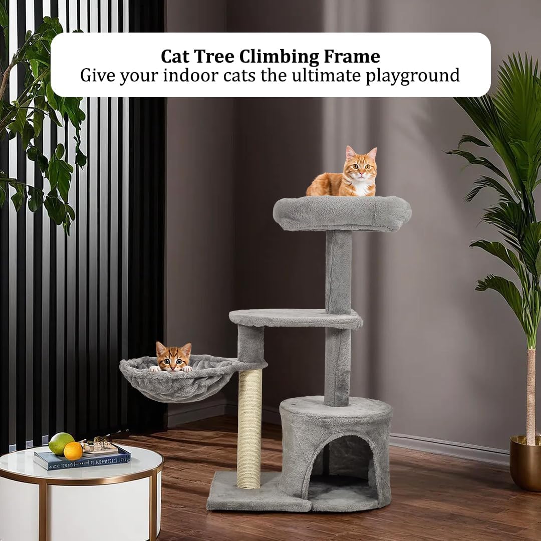 Modern cat tree with Padded perch, Plush hammock, Cozy condo, and Natural sisal scratching post, Multi-tier cat climbing tower for Indoor cats & Kittens, Easy to assemble, 84 cm