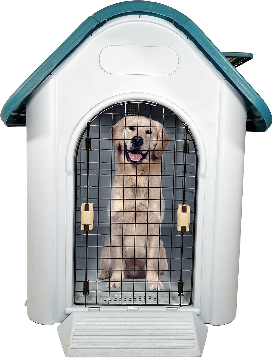 Dog House Outdoor for Small to Large Dogs | Plastic Waterproof & Weatherproof Designed Dog Home | All-Season Shelter with Air Vents, Lockable Door & Elevated Floor, Easy To Assemble (Grey, 113cm)