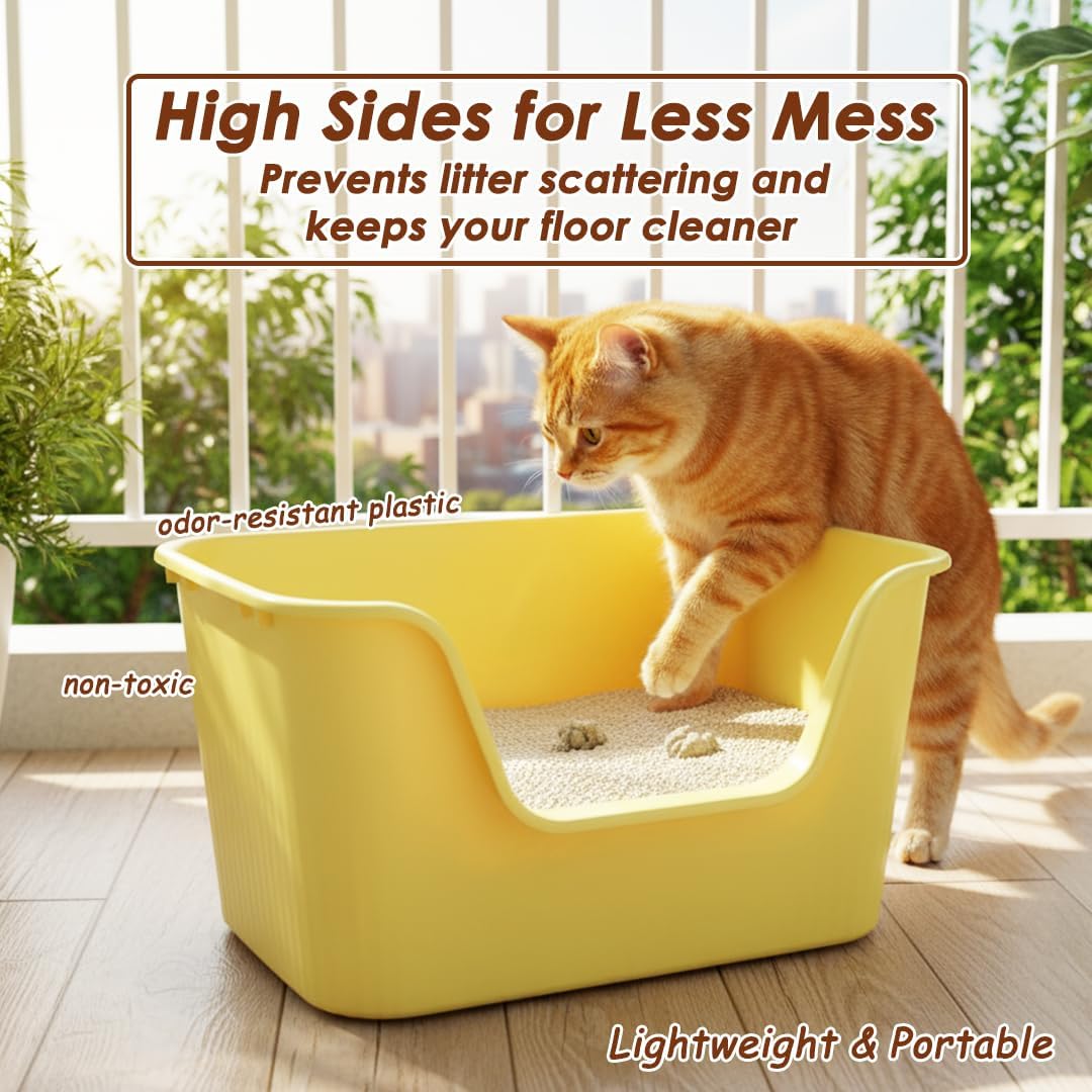 Cat litter box with Extra-large design, Deep high walls, Litter scoop and Low entrance, 78 cm Spacious cat toilet with Odor control, Anti-splash, Durable plastic and Non-stick, Easy to clean