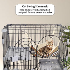 Cat Cage - Pet House for Indoor Cats & Kittens - 2 Lockable Doors, Climbing ladder, Removable Tray and Universal Wheels, 2-tier metal wire Cat Home - Easy Assembly 102 cm (Grey)