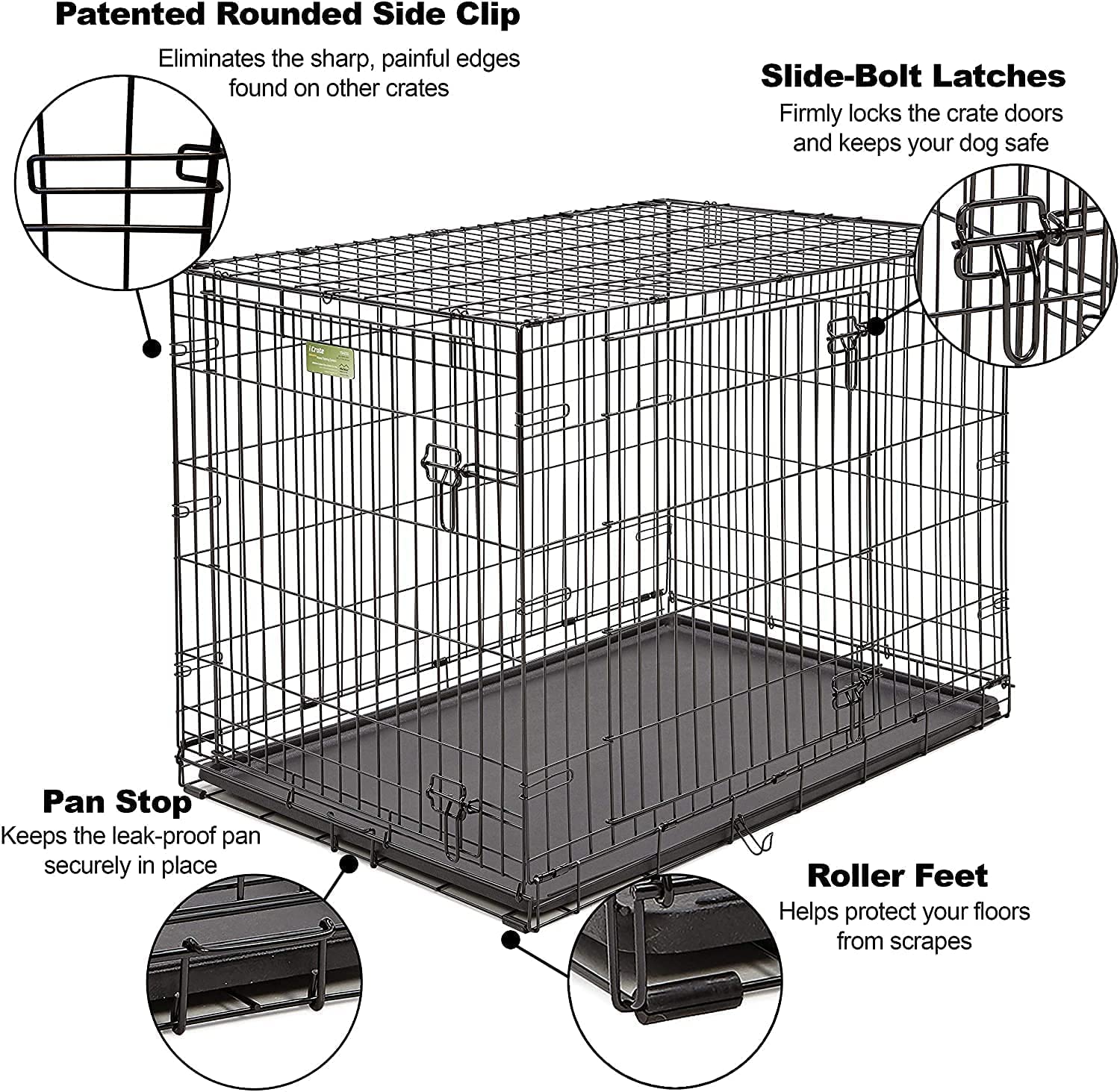MAJIBAO Dog Crate - Metal Wire Dog Cage Indoor - Pet Dog Kennel for Medium to Large Dogs -  Lockable Foldable Metal Doors - Durable Wire Design & Removable Tray, Easy to Assemble (42 inch size)