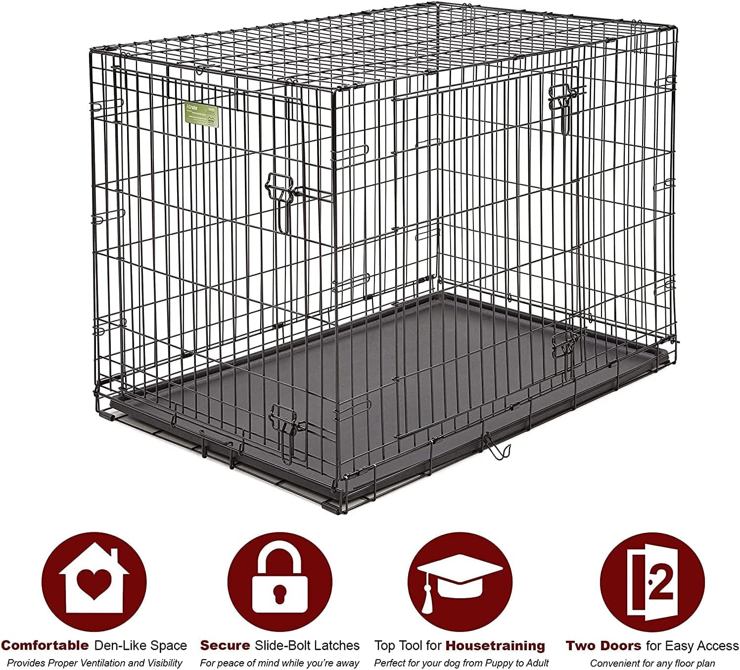 MAJIBAO Dog Crate - Metal Wire Dog Cage Indoor - Pet Dog Kennel for Medium to Large Dogs -  Lockable Foldable Metal Doors - Durable Wire Design & Removable Tray, Easy to Assemble (42 inch size)