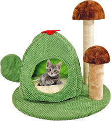 Cat tree scratcher with Turtle shaped cat condo and Mushroom scratching post, Detachable design cat tree activity center for indoor cats, Easy to assemble 52 cm (Green)