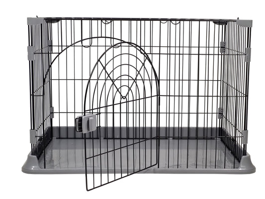 Sturdy metal cat cage for Cats & Small dogs, Durable pet cage with Lockable door and Leak-proof base, Suitable for Indoor/Outdoor use, Easy to assemble, 84 cm (Grey)