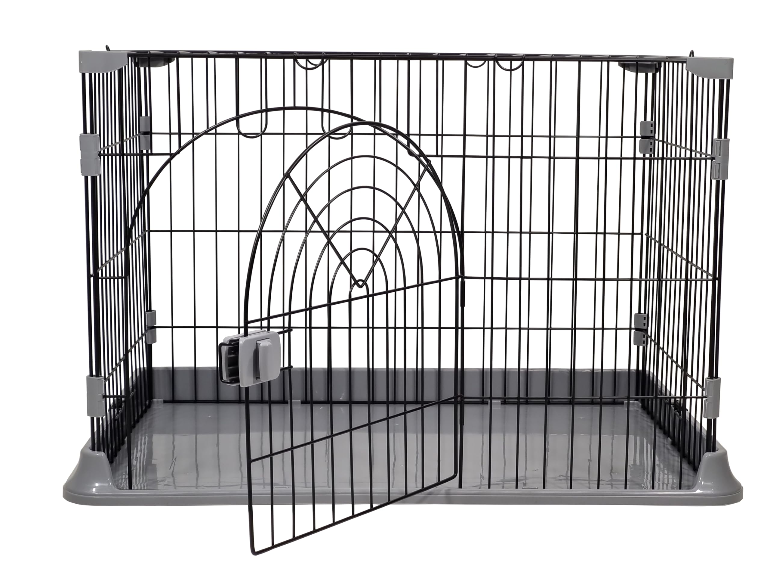 Cat Cage | Metal Wire Pet Cage for Cats & Small Dogs, Single-layer Cat Cage with Splash-proof base and Spring door lock, Ideal for Indoor/Outdoor Use, Easy to Aassemble (Grey, 84cm)