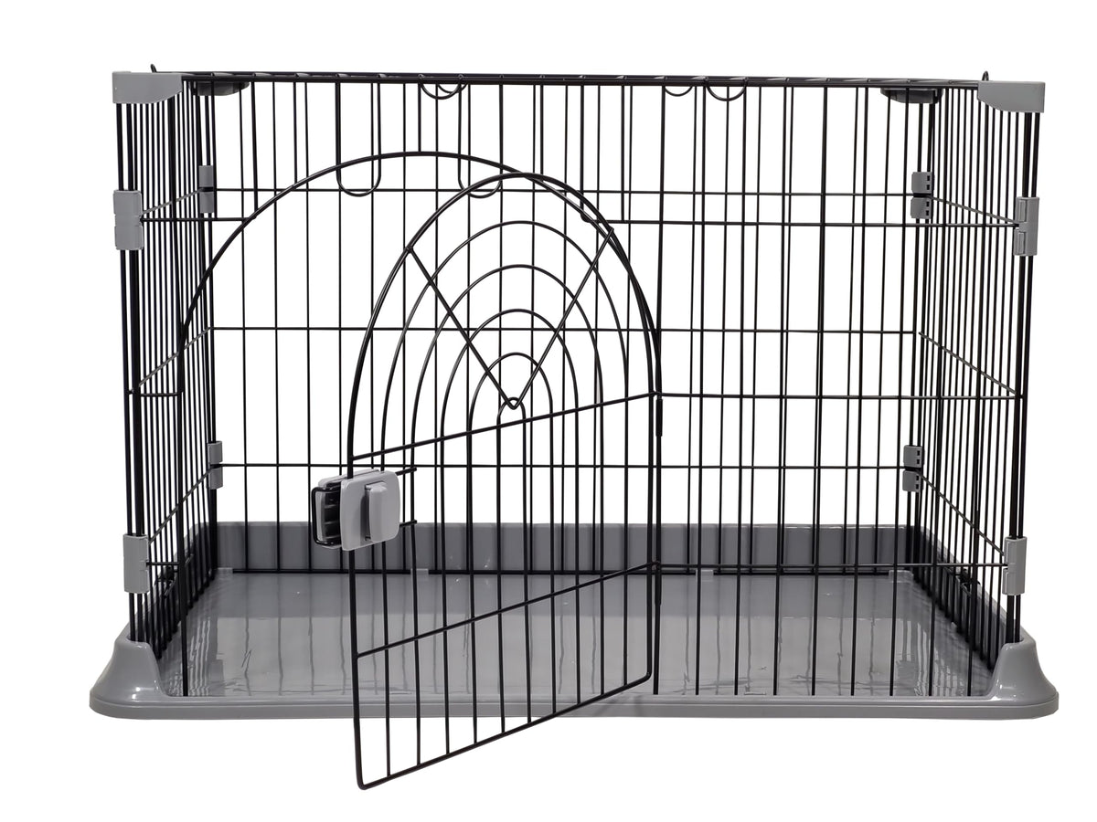 Cat Cage | Metal Wire Pet Cage for Cats & Small Dogs, Single-layer Cat Cage with Splash-proof base and Spring door lock, Ideal for Indoor/Outdoor Use, Easy to Aassemble (Grey, 84cm)